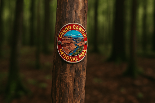 walking stick medallion showcased on wooden walking stick