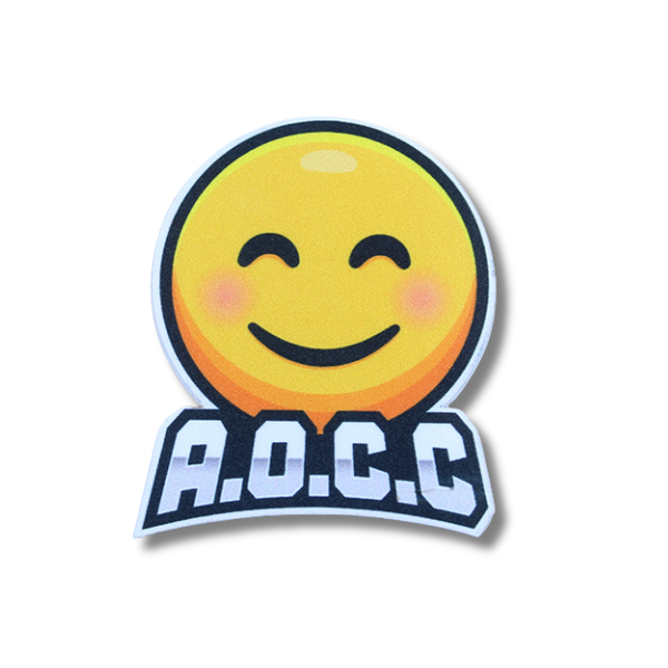 Sublimated smily face with the letters AOCC under it