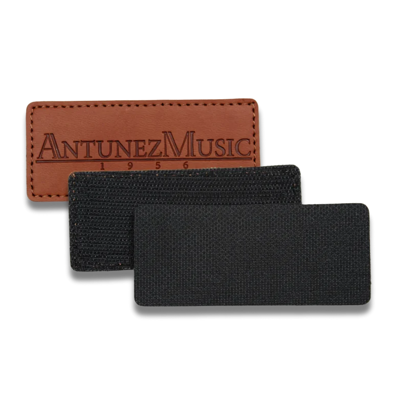custom leather patch with black backing showing
