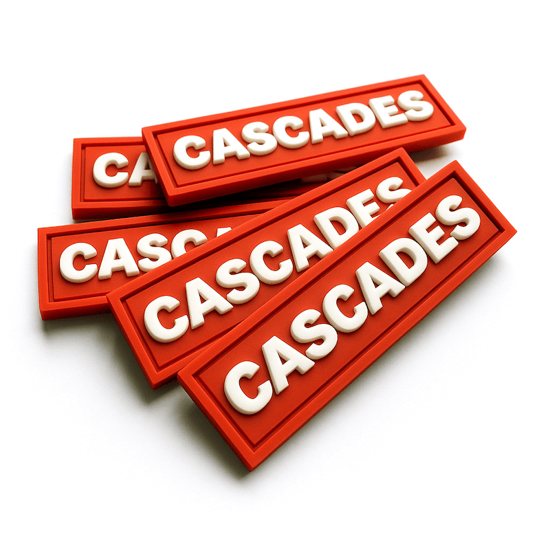 Custom red and white Cascades PVC label