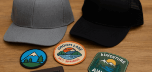 group shot of different patches and hats